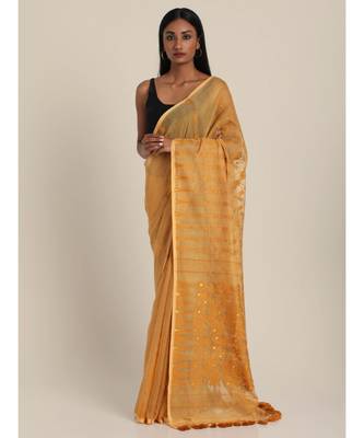 Suta Women Mustard Yellow Jacquard Handloom Saree 1
