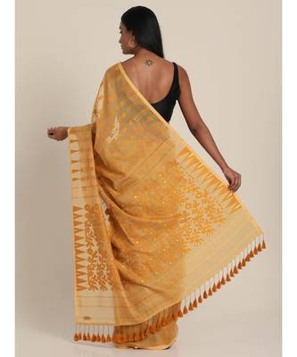 Suta Women Mustard Yellow Jacquard Handloom Saree 4