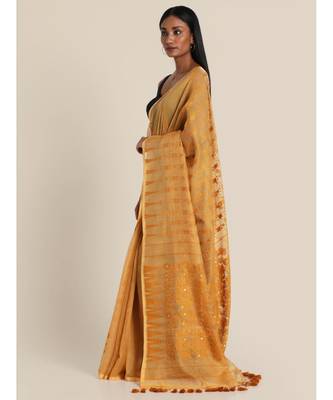 Suta Women Mustard Yellow Jacquard Handloom Saree 5