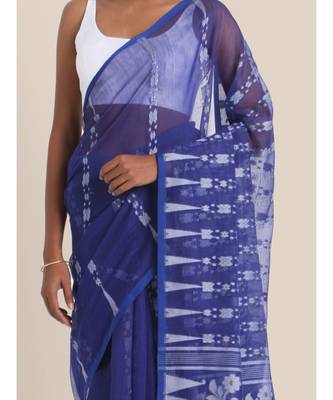 Suta Blue  White Polycotton Jacquard Handloom Saree 2