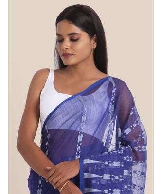 Suta Blue  White Polycotton Jacquard Handloom Saree 3