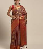 Maroon woven art silk saree with blouse