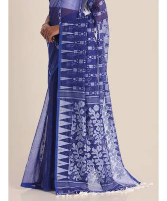 Suta Blue  White Polycotton Jacquard Handloom Saree 4