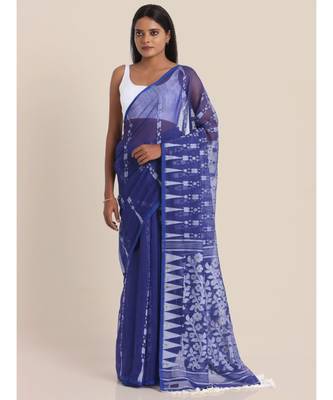 Suta Blue  White Polycotton Jacquard Handloom Saree 1