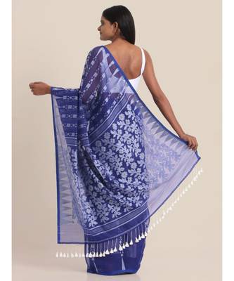 Suta Blue  White Polycotton Jacquard Handloom Saree 5