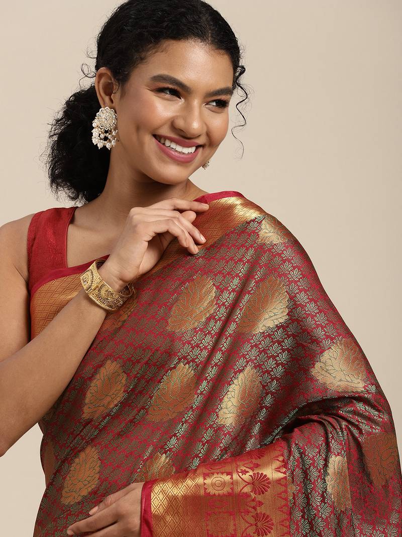 Maroon woven art silk saree with blouse
