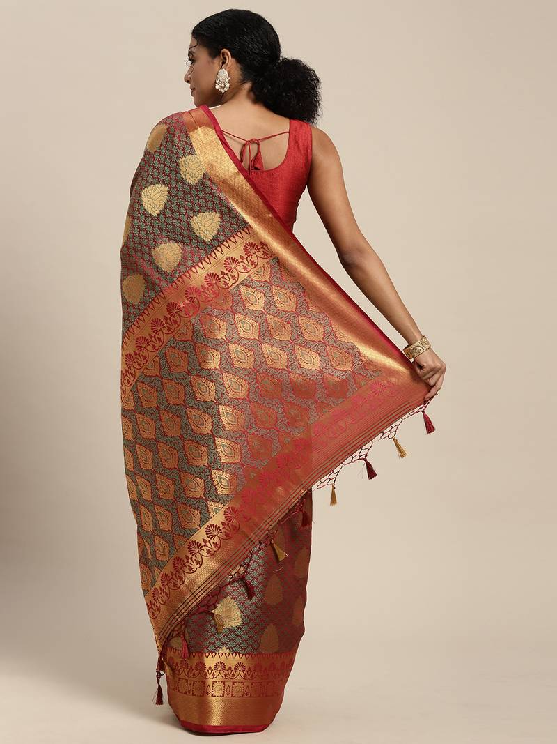 Maroon woven art silk saree with blouse