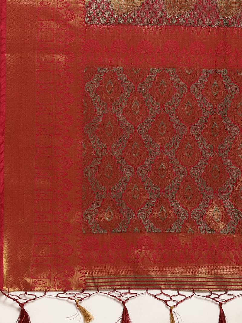 Maroon woven art silk saree with blouse