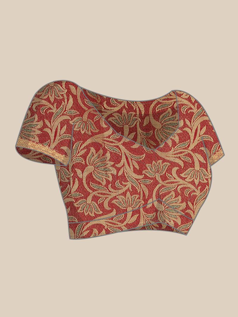 Maroon woven art silk saree with blouse