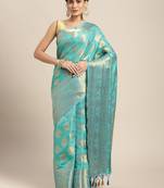 Turquoise woven art silk saree with blouse