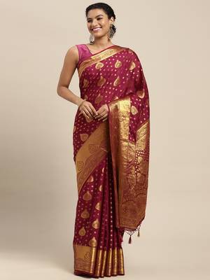 Purple woven crepe saree with blouse 1