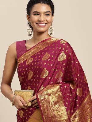 Purple woven crepe saree with blouse 2