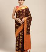 Maroon woven crepe saree with blouse