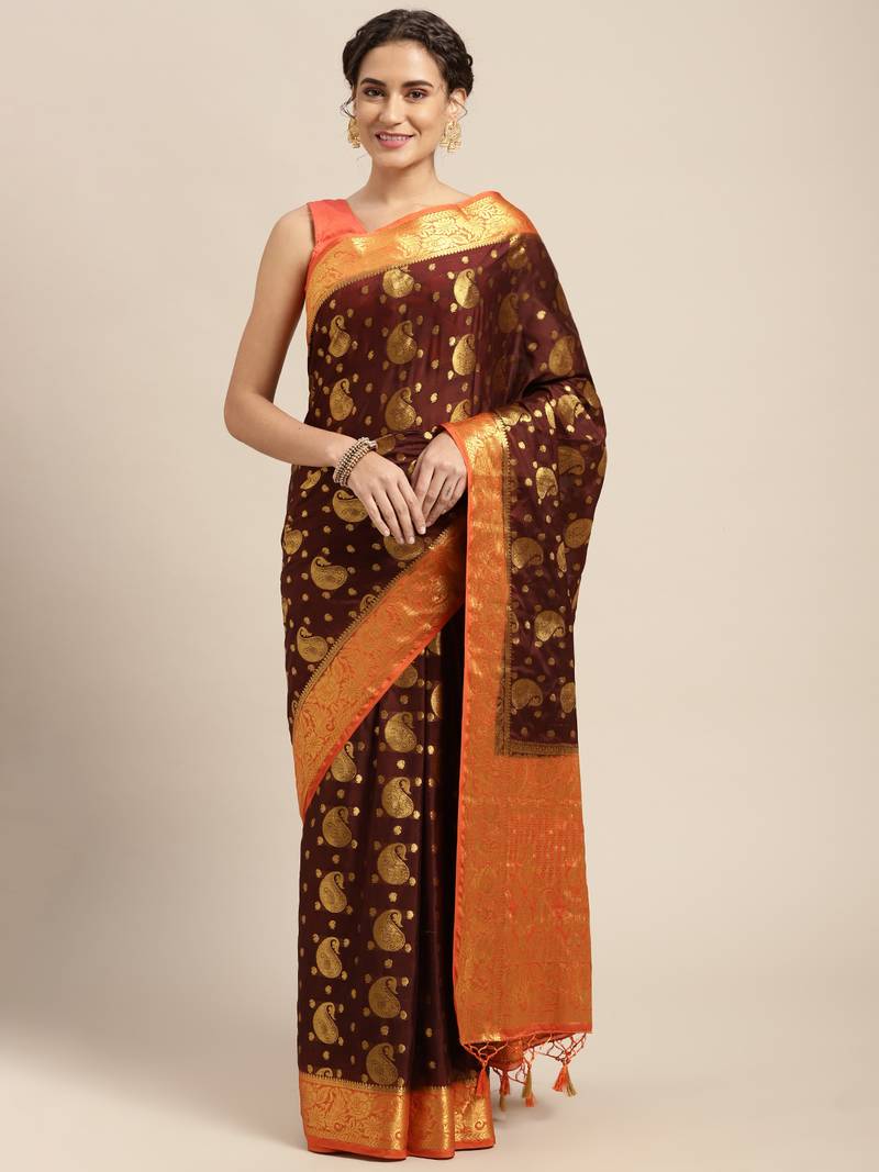 Maroon woven crepe saree with blouse