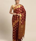 Maroon woven crepe saree with blouse