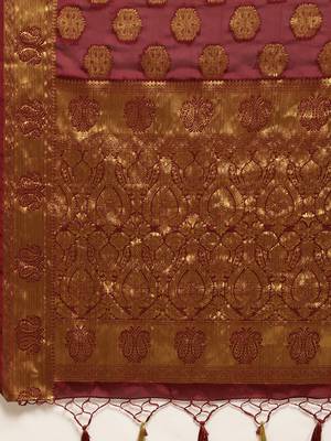 Maroon woven crepe saree with blouse 4