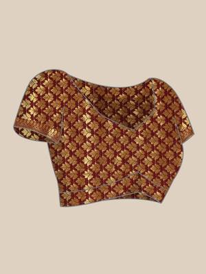 Maroon woven crepe saree with blouse 5
