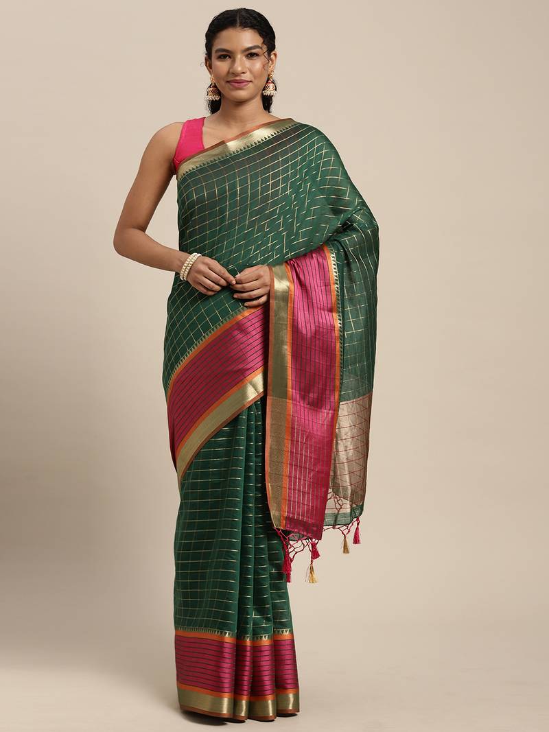 Green woven art silk saree with blouse
