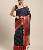 Navy blue woven art silk saree with blouse