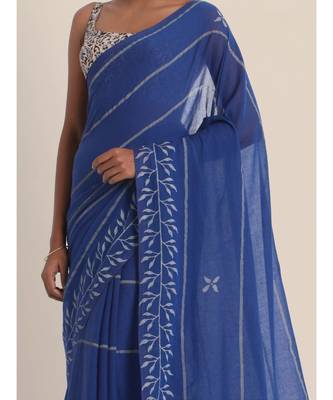 Suta Blue  White Striped Saree 1
