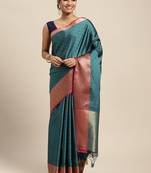Blue woven art silk saree with blouse