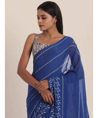 Suta Blue  White Striped Saree 2