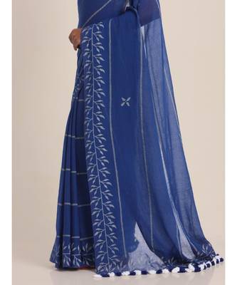 Suta Blue  White Striped Saree 3