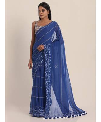 Suta Blue  White Striped Saree 5