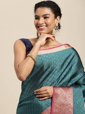 Blue woven art silk saree with blouse 2