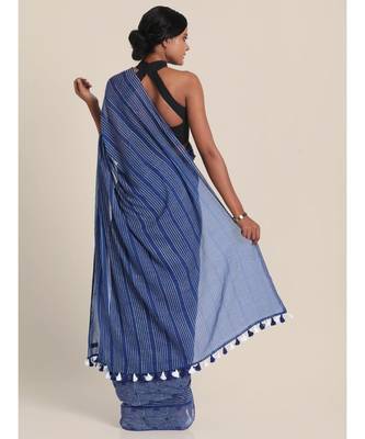 Suta Women Blue  White Striped Saree 3