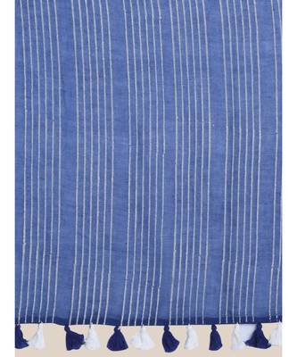 Suta Women Blue  White Striped Saree 5