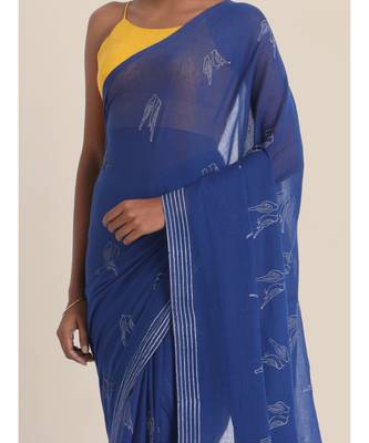 Suta Blue  White Modal Hand Block Printed Saree 2