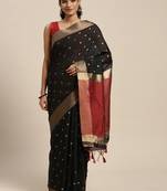 Black woven art silk saree with blouse
