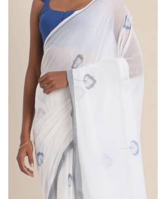 Suta Blue Floral Handblock Printed Mul Saree 2
