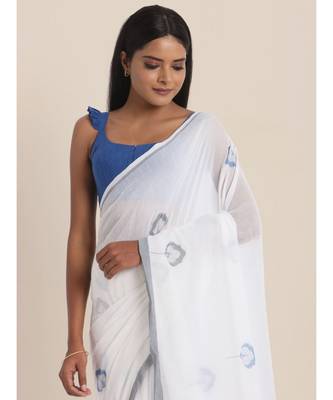 Suta Blue Floral Handblock Printed Mul Saree 3
