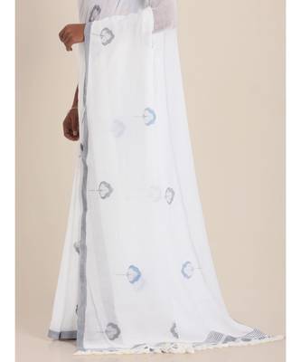 Suta Blue Floral Handblock Printed Mul Saree 4