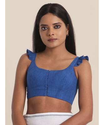 Suta Blue Floral Handblock Printed Mul Saree 5
