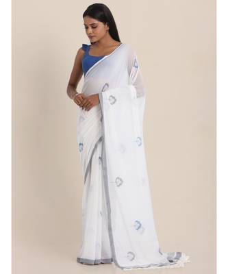 Suta Blue Floral Handblock Printed Mul Saree 1