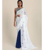 Suta White  Blue Handblock Printed Saree