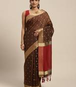 Brown woven art silk saree with blouse