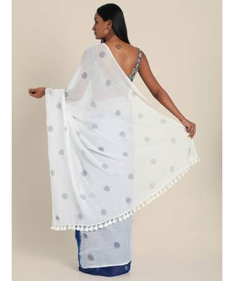 Suta White  Blue Handblock Printed Saree 2