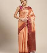 Orange woven art silk saree with blouse