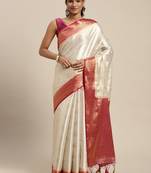 White woven art silk saree with blouse
