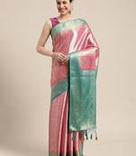 Pink woven art silk saree with blouse