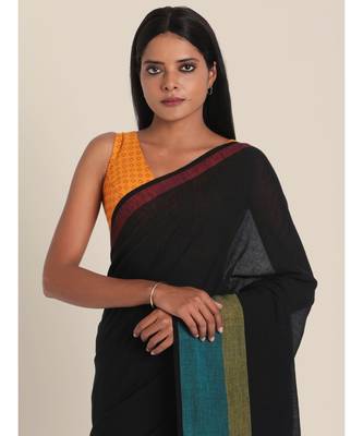 Suta Black Pure Cotton Solid Saree 2