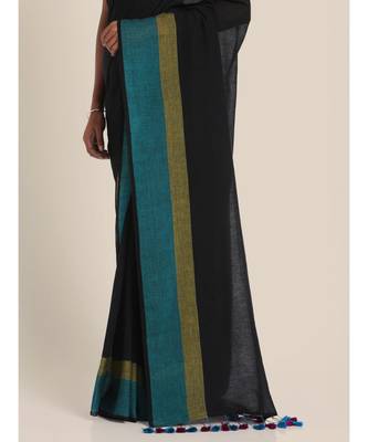 Suta Black Pure Cotton Solid Saree 3