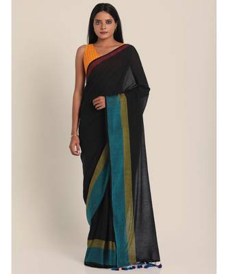 Suta Black Pure Cotton Solid Saree 4