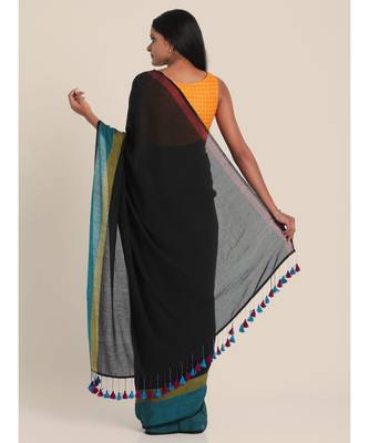 Suta Black Pure Cotton Solid Saree 5