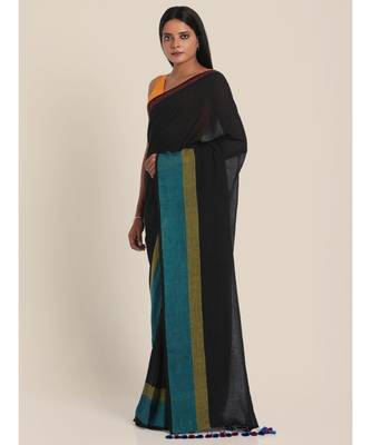 Suta Black Pure Cotton Solid Saree 1