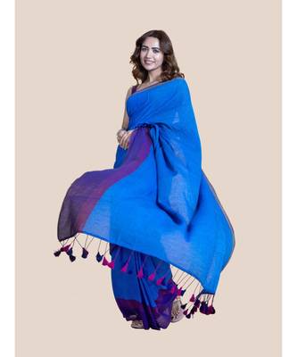 Suta Blue  Purple Pure Cotton Solid Saree 3